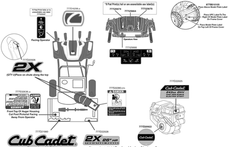 Label Map Diagram and Parts List for 2X26-INCHHP (31AM5CVS756)(2018) Cub Cadet Snow Blower